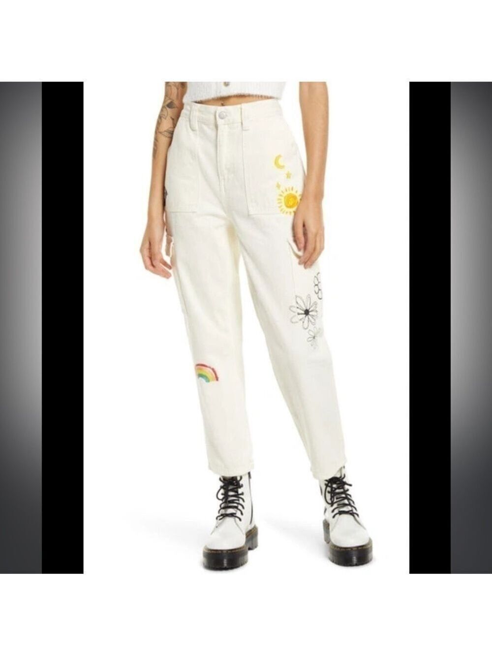 Pacsun Graphic Skate Cargo Sketchbook Trousers In Off White Size 25
